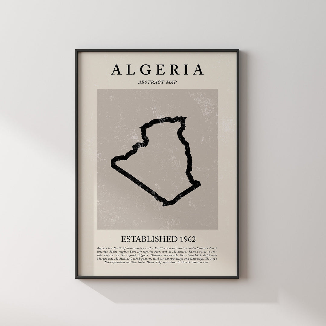 Algeria Map Vintage Abstract Wall Art Print Picasso + Matisse Inspired Travel Poster