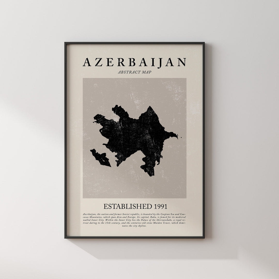 Azerbaijan Map Vintage Abstract Wall Art Print Picasso + Matisse Inspired Travel Poster