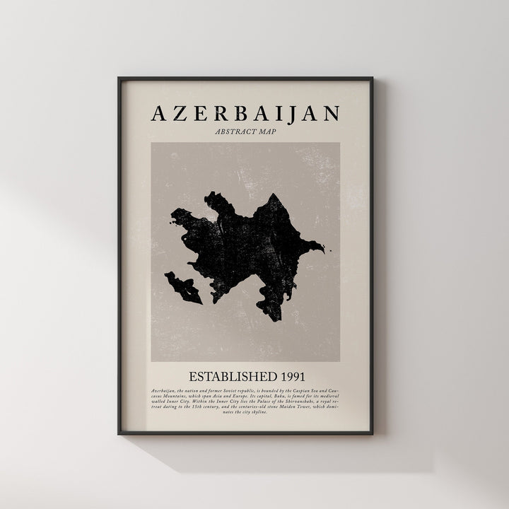 Azerbaijan Map Vintage Abstract Wall Art Print Picasso + Matisse Inspired Travel Poster