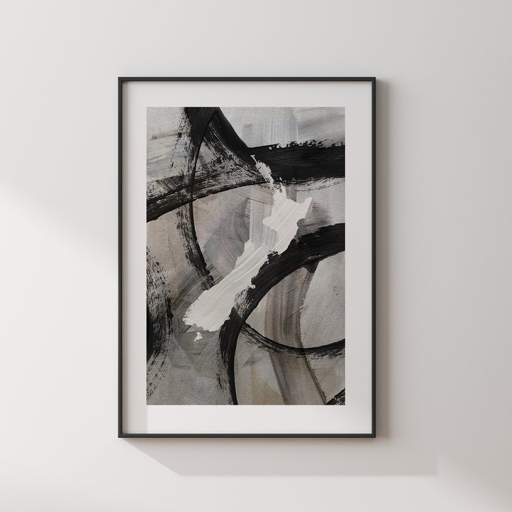 New Zealand Map | Black & Grey Abstract Painting Map of New Zealand Wall Art Print | New Zealand Traval Poster