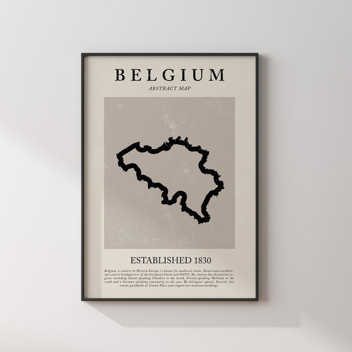 Belgium Map Vintage Abstract Wall Art Print Picasso + Matisse Inspired Travel Poster