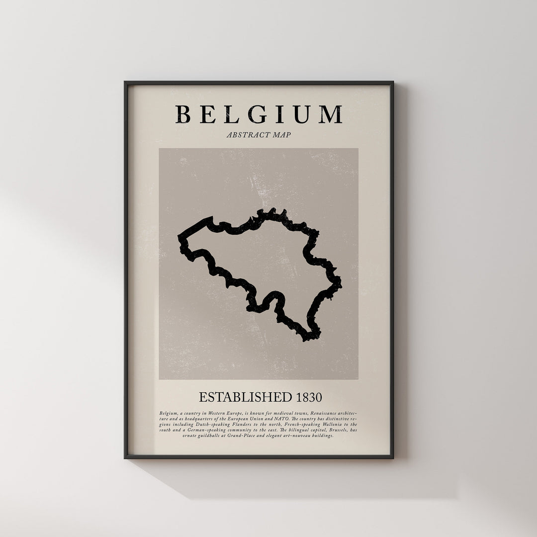 Belgium Map Vintage Abstract Wall Art Print Picasso + Matisse Inspired Travel Poster