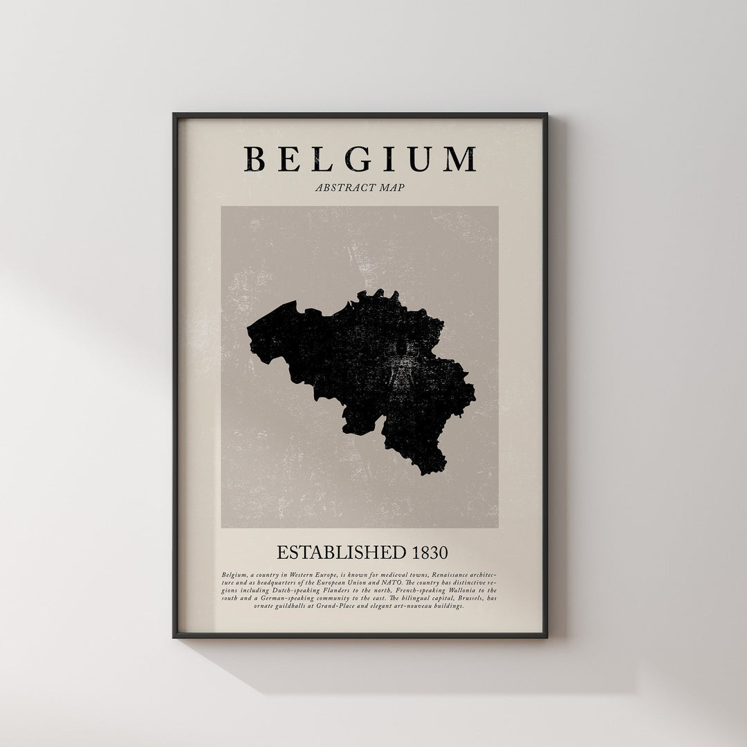 Belgium Map Vintage Abstract Wall Art Print Picasso + Matisse Inspired Travel Poster