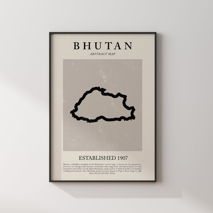 Bhutan Map Vintage Abstract Wall Art Print Picasso + Matisse Inspired Travel Poster