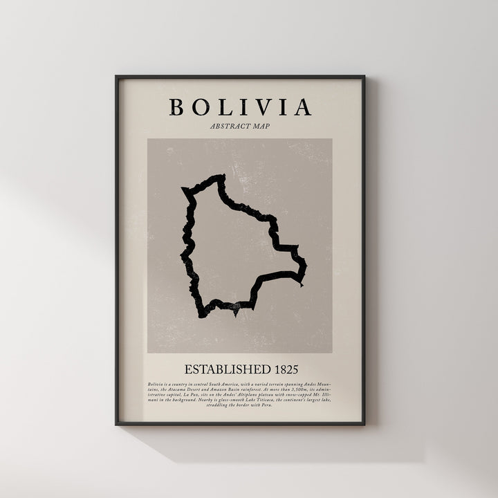 Bolivia Map Vintage Abstract Wall Art Print Picasso + Matisse Inspired Travel Poster