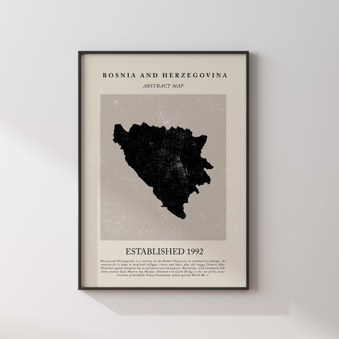 Bosnia And Herzegovina Map Vintage Abstract Wall Art Print Picasso + Matisse Inspired Travel Poster