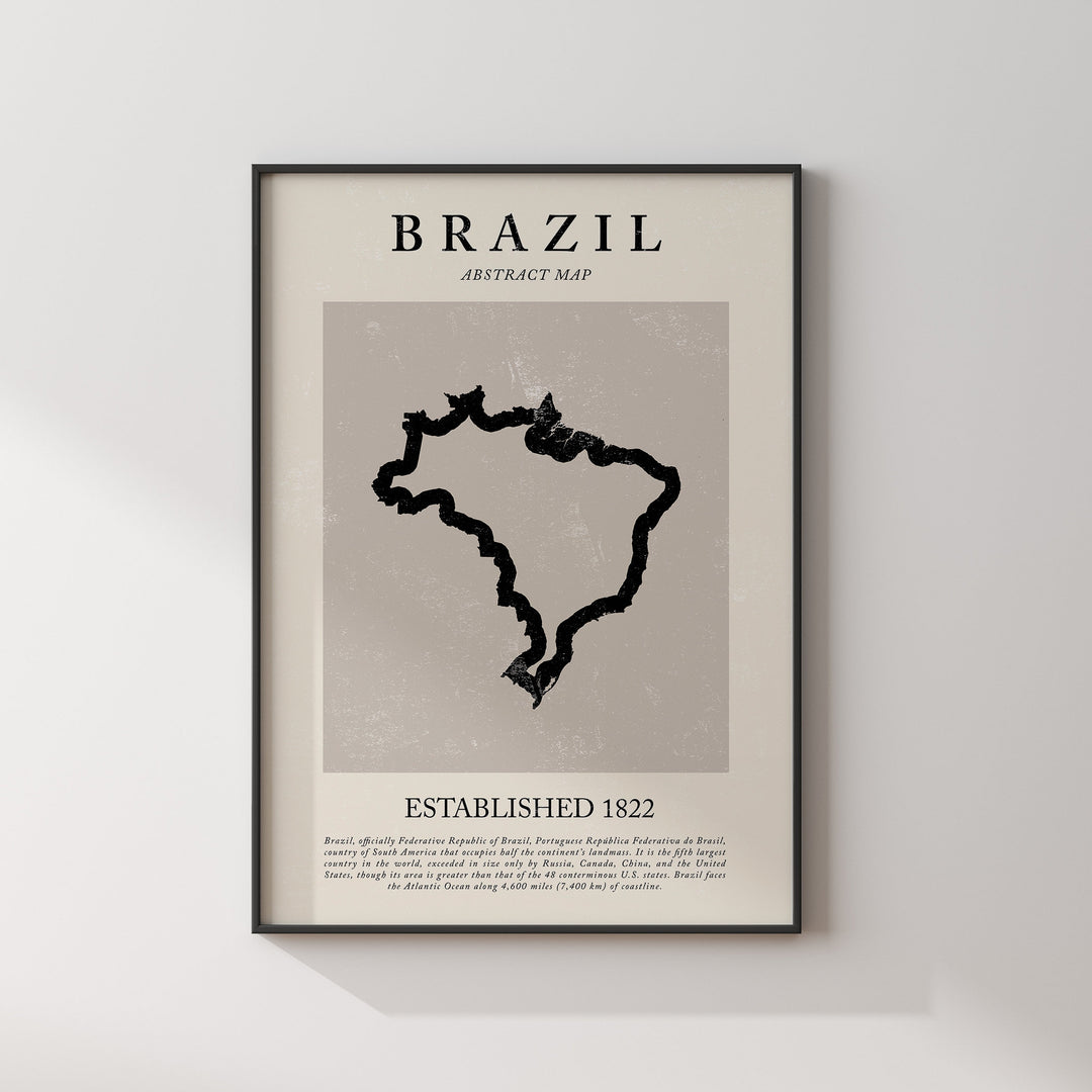 Brazil Map Vintage Abstract Wall Art Print Picasso + Matisse Inspired Travel Poster