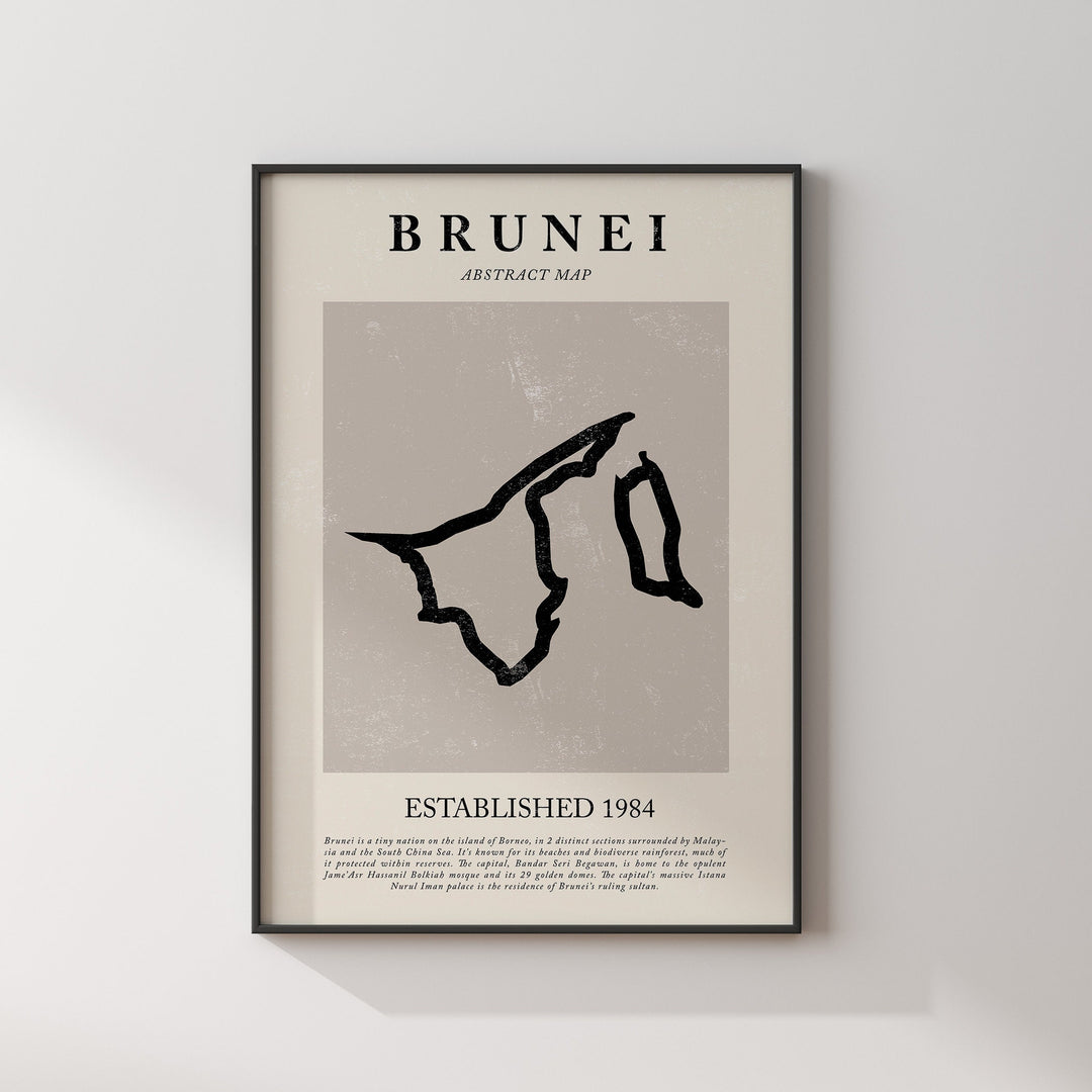 Brunei Map Vintage Abstract Wall Art Print Picasso + Matisse Inspired Travel Poster
