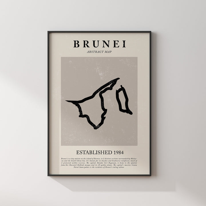 Brunei Map Vintage Abstract Wall Art Print Picasso + Matisse Inspired Travel Poster