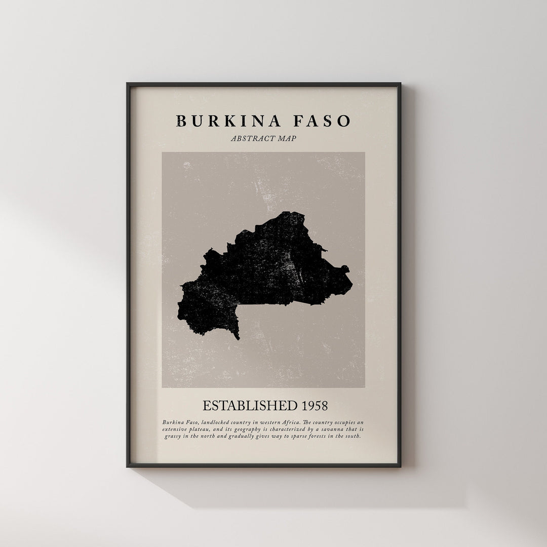 Burkina Faso Map Vintage Abstract Wall Art Print Picasso + Matisse Inspired Travel Poster