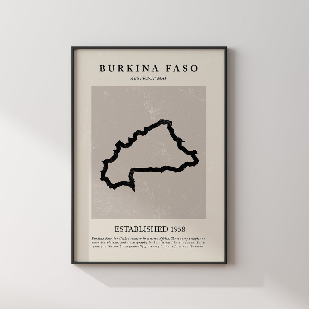 Burkina Faso Map Vintage Abstract Wall Art Print Picasso + Matisse Inspired Travel Poster