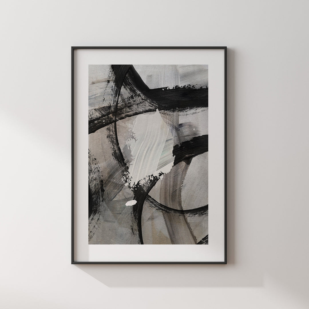 South Korea Map | Black & Grey Abstract Painting Map of South Korea Wall Art Print | South Korea Traval Poster