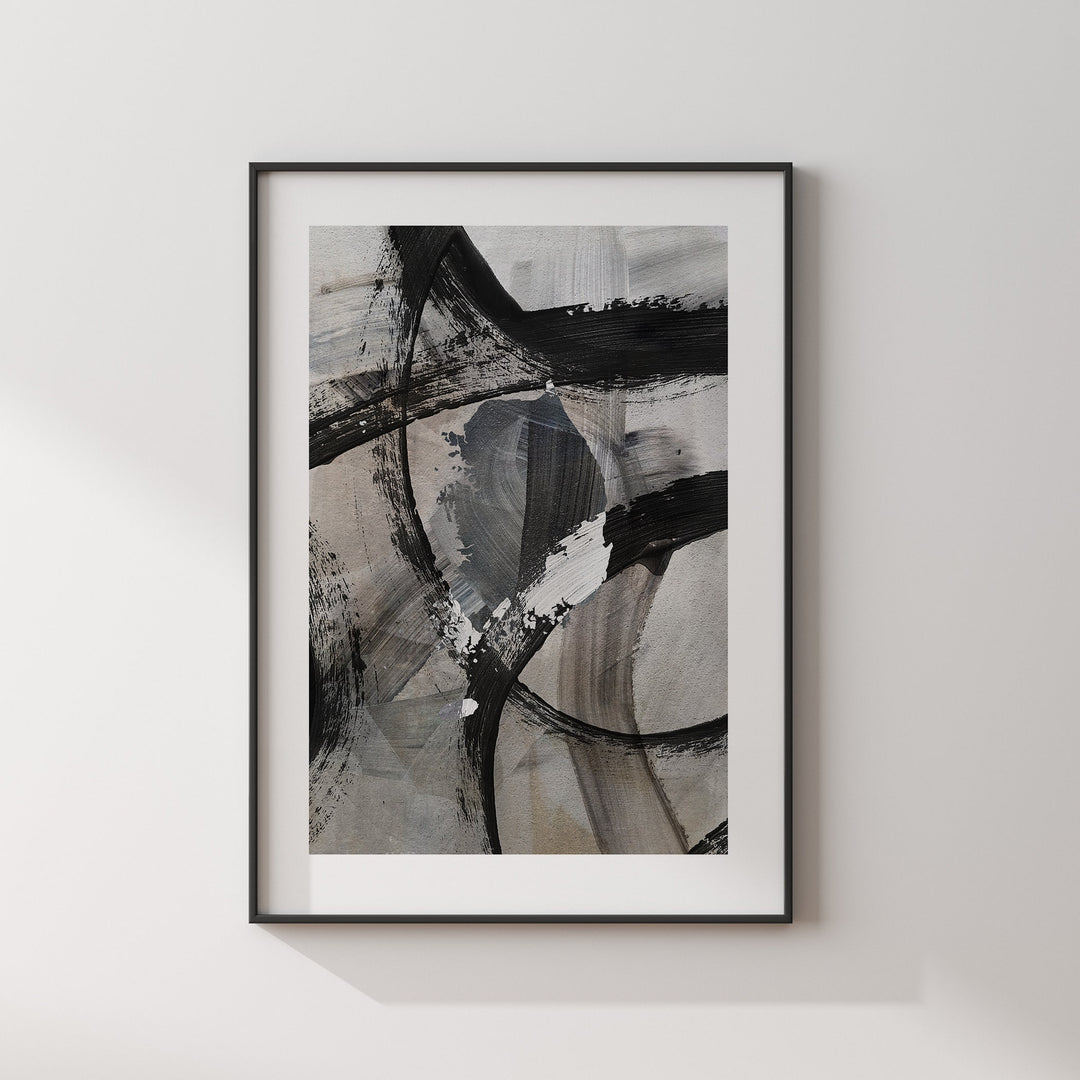 South Korea Map | Black & Grey Abstract Painting Map of South Korea Wall Art Print | South Korea Traval Poster