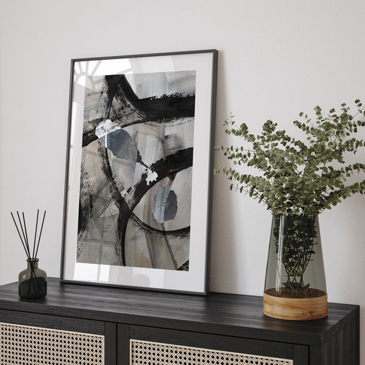 Saint Kitts & Nevis Map | Black Grey Abstract Painting Map of Saint Kitts Nevis Wall Art Print | Saint Kitts Nevis Traval Poster