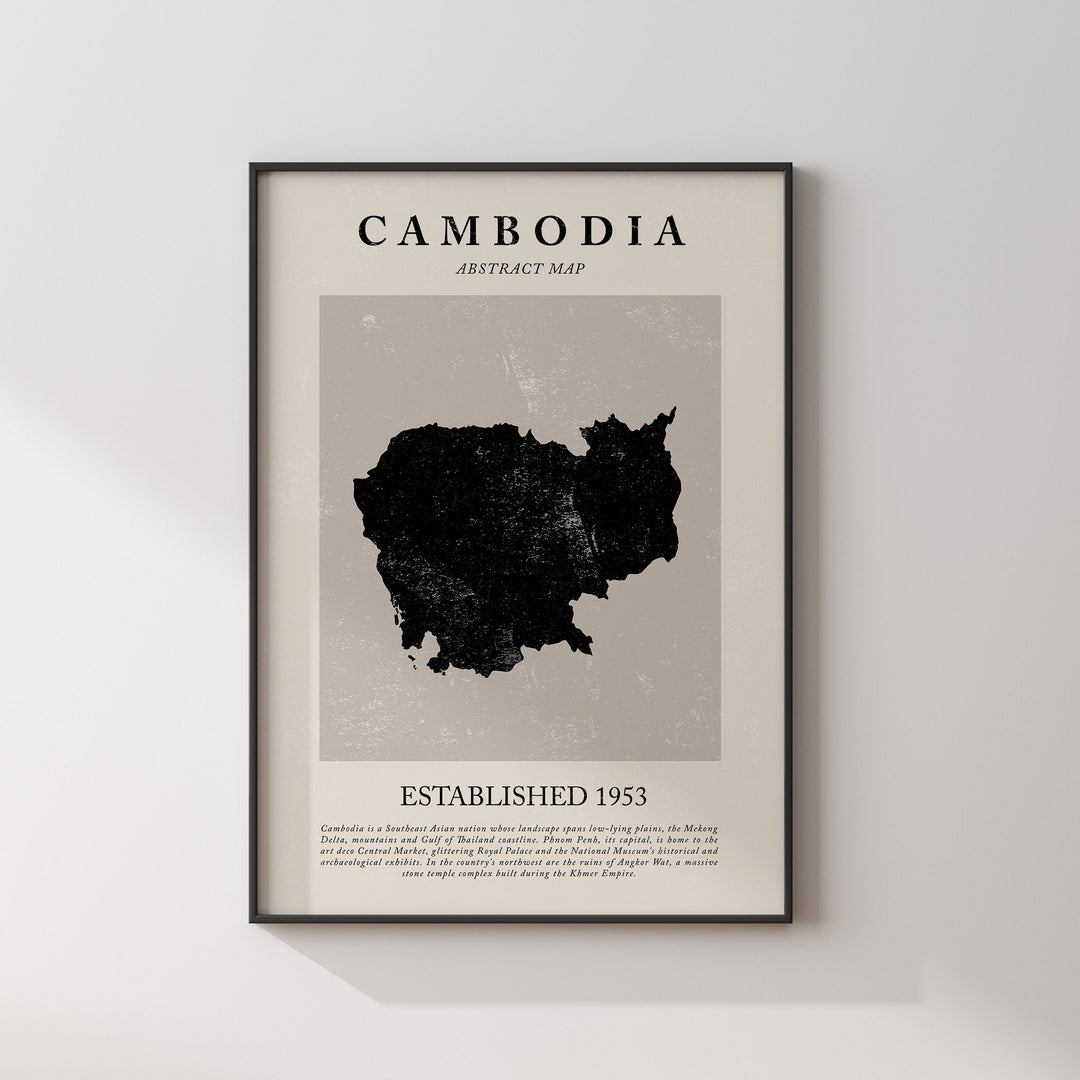Cambodia Map Vintage Abstract Wall Art Print Picasso + Matisse Inspired Travel Poster