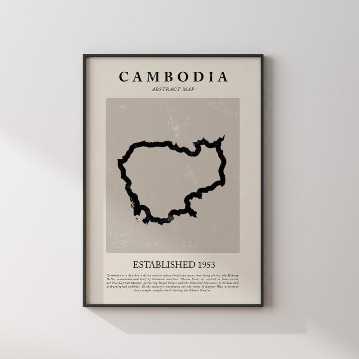 Cambodia Map Vintage Abstract Wall Art Print Picasso + Matisse Inspired Travel Poster