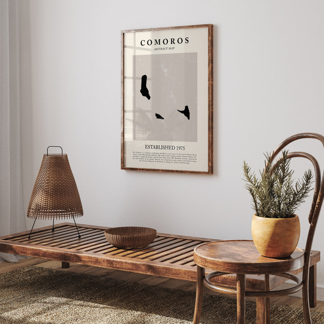 Comoros Map Vintage Abstract Wall Art Print Picasso + Matisse Inspired Travel Poster