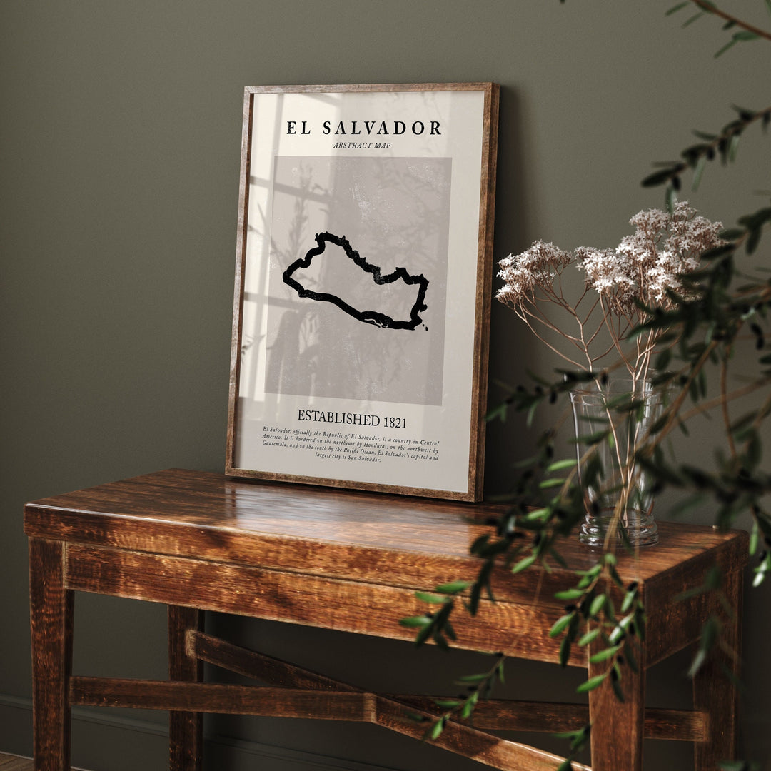 El Salvador Map Vintage Abstract Wall Art Print Picasso + Matisse Inspired Travel Poster