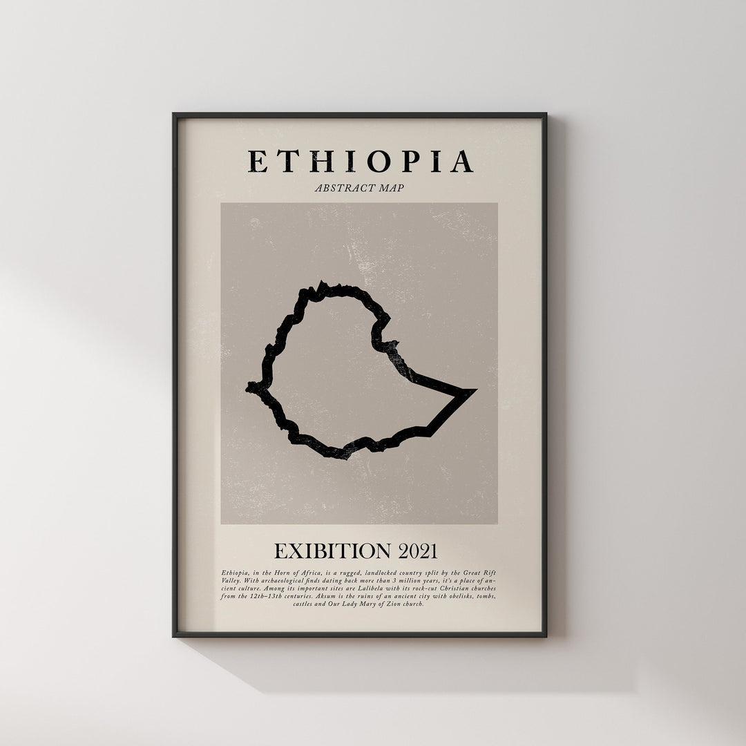 Ethiopia Map Vintage Abstract Wall Art Print Picasso + Matisse Inspired Travel Poster