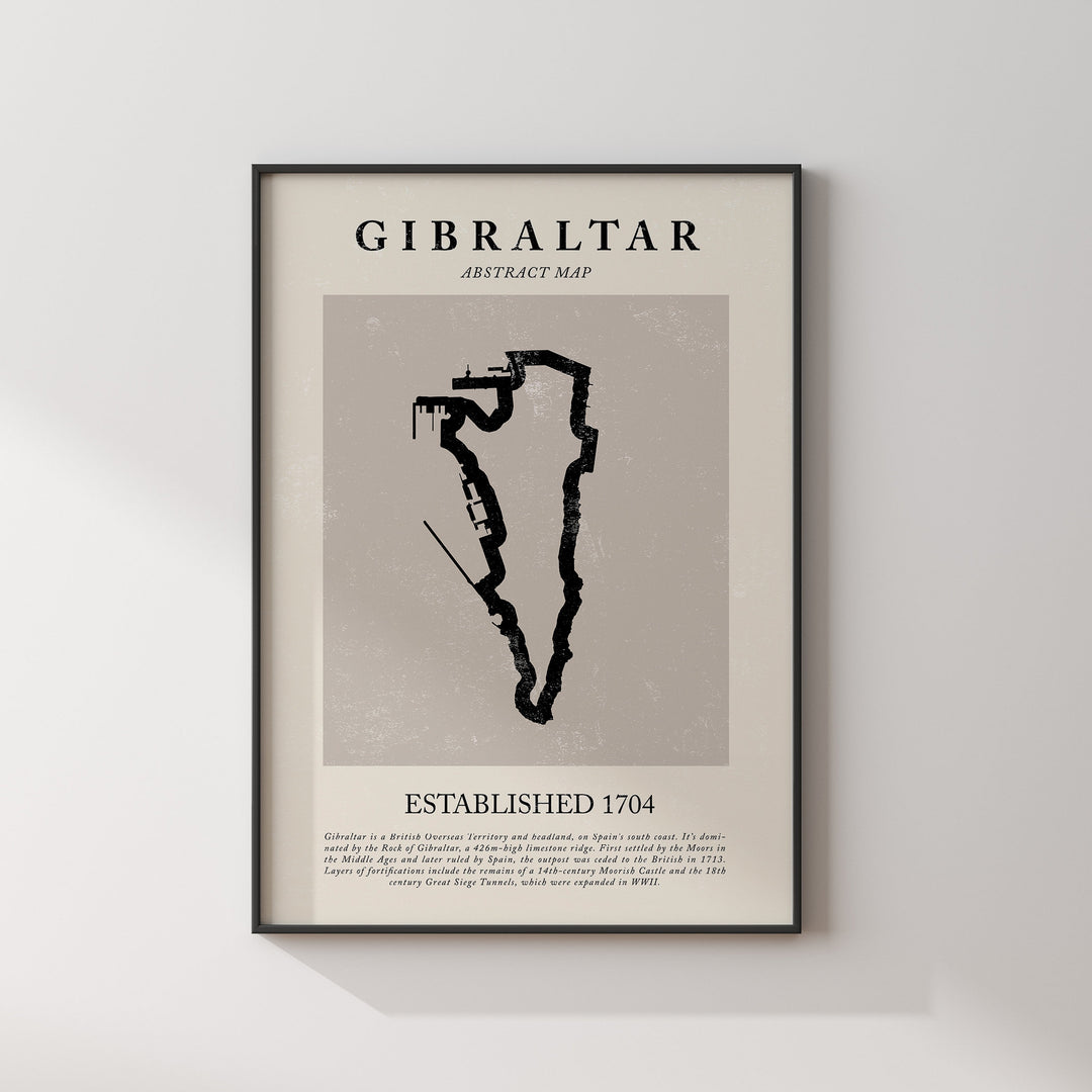 Gibraltar Map Vintage Abstract Wall Art Print Picasso + Matisse Inspired Travel Poster