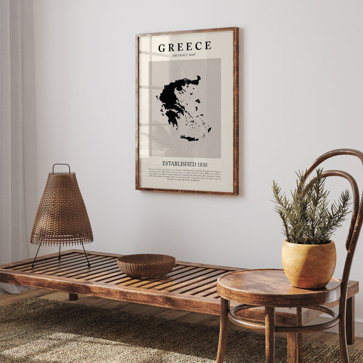Greece Map Vintage Abstract Wall Art Print Picasso + Matisse Inspired Travel Poster