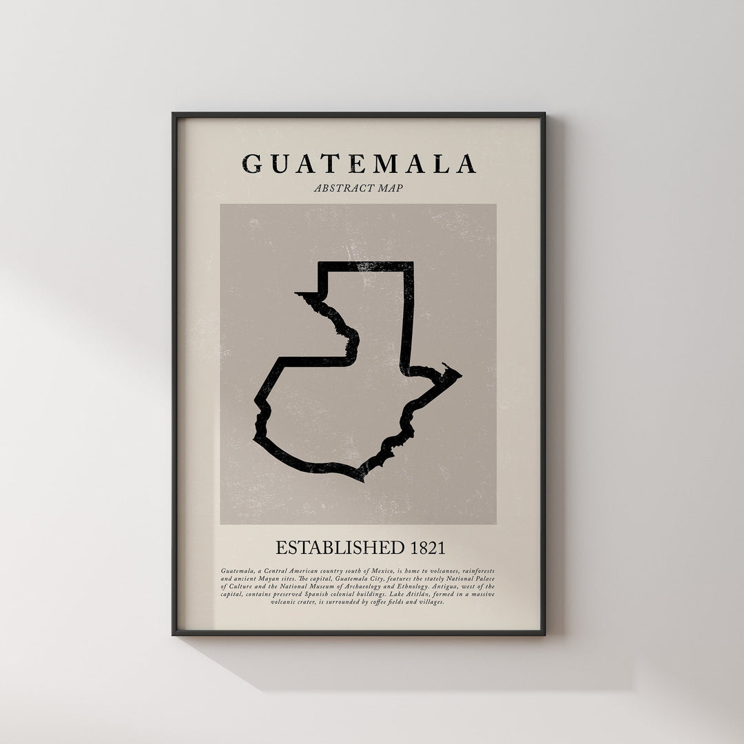Guatemala Map Vintage Abstract Wall Art Print Picasso + Matisse Inspired Travel Poster