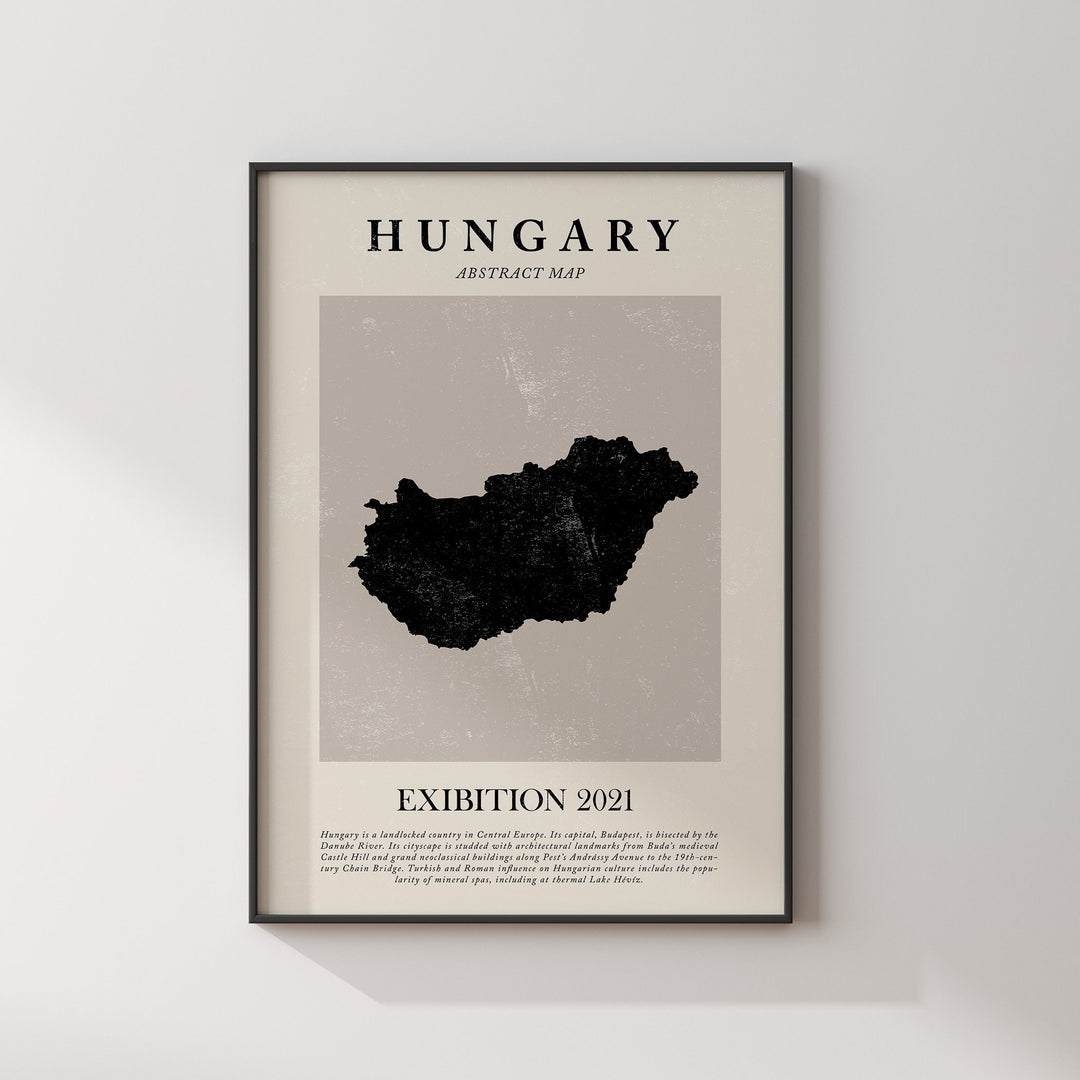 Hungary Map Vintage Abstract Wall Art Print Picasso + Matisse Inspired Travel Poster