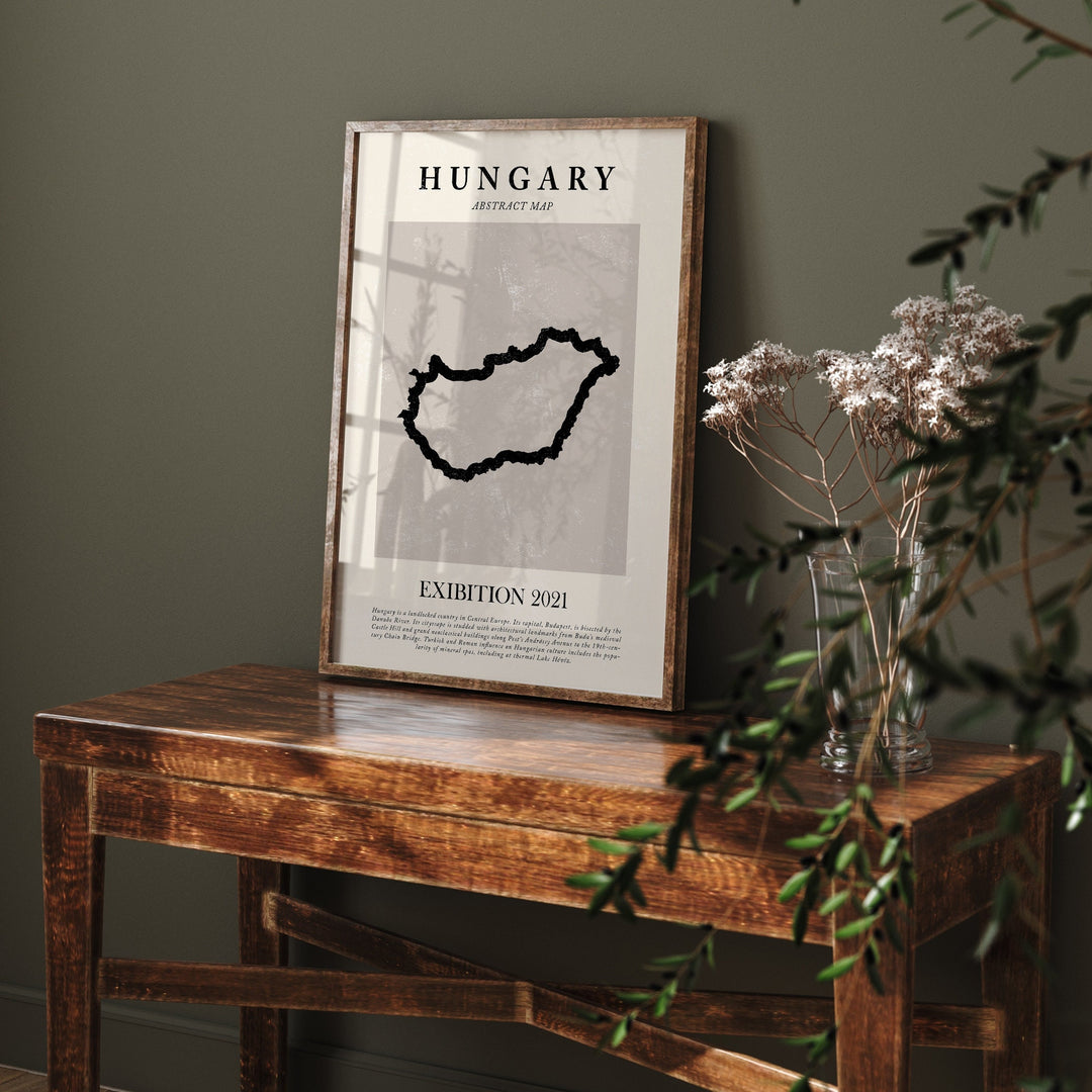 Hungary Map Vintage Abstract Wall Art Print Picasso + Matisse Inspired Travel Poster