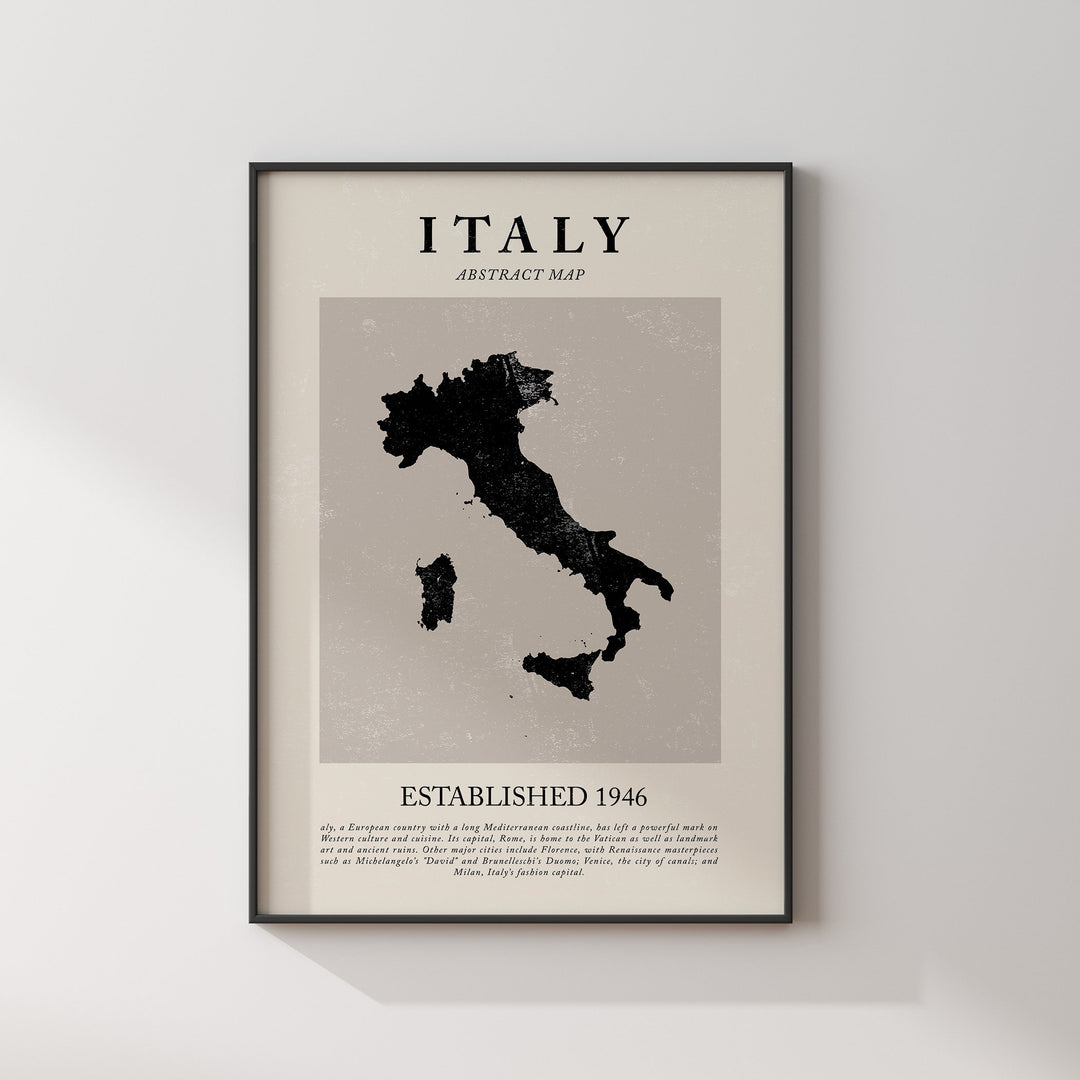 Italy Map Vintage Abstract Wall Art Print Picasso + Matisse Inspired Travel Poster