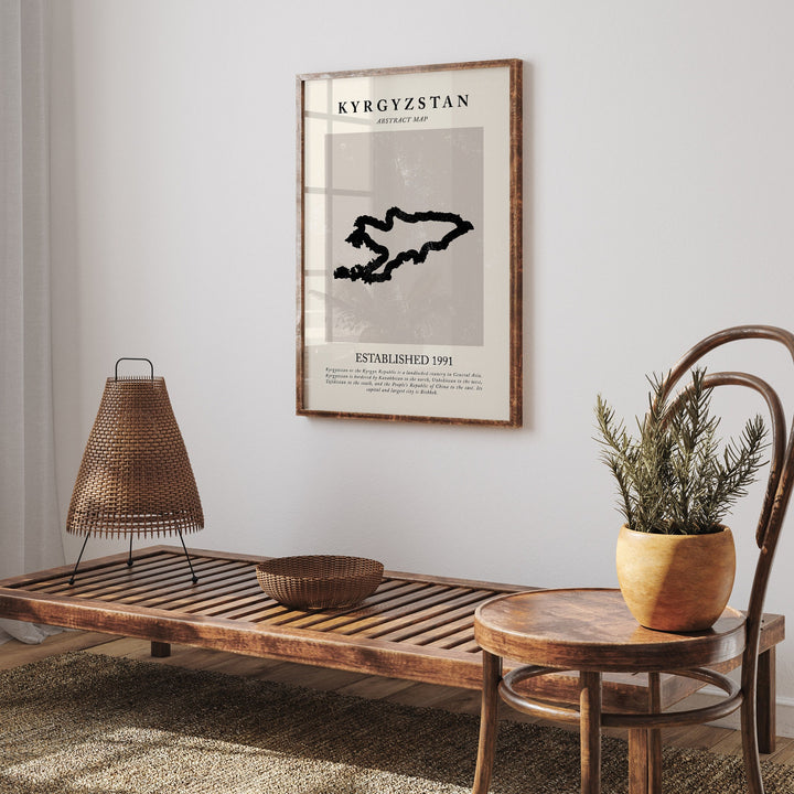 Kyrgyzstan Map Vintage Abstract Wall Art Print Picasso + Matisse Inspired Travel Poster