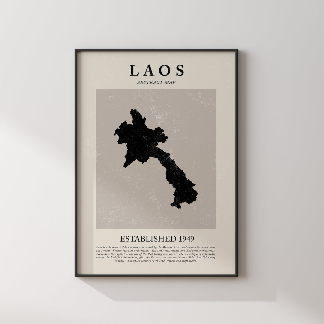 Laos Map Vintage Abstract Wall Art Print Picasso + Matisse Inspired Travel Poster