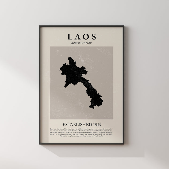 Laos Map Vintage Abstract Wall Art Print Picasso + Matisse Inspired Travel Poster