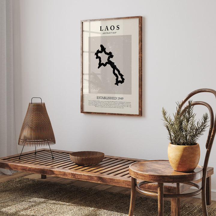 Laos Map Vintage Abstract Wall Art Print Picasso + Matisse Inspired Travel Poster