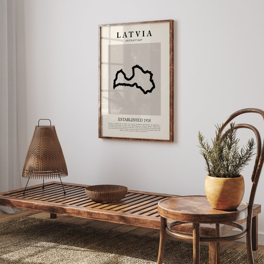 Latvia Map Vintage Abstract Wall Art Print Picasso + Matisse Inspired Travel Poster