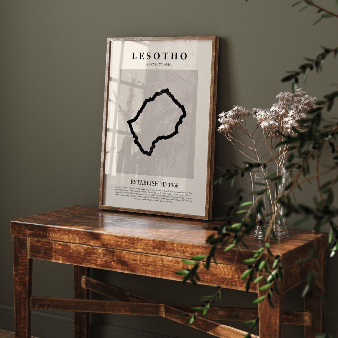 Lesotho Map Vintage Abstract Wall Art Print Picasso + Matisse Inspired Travel Poster