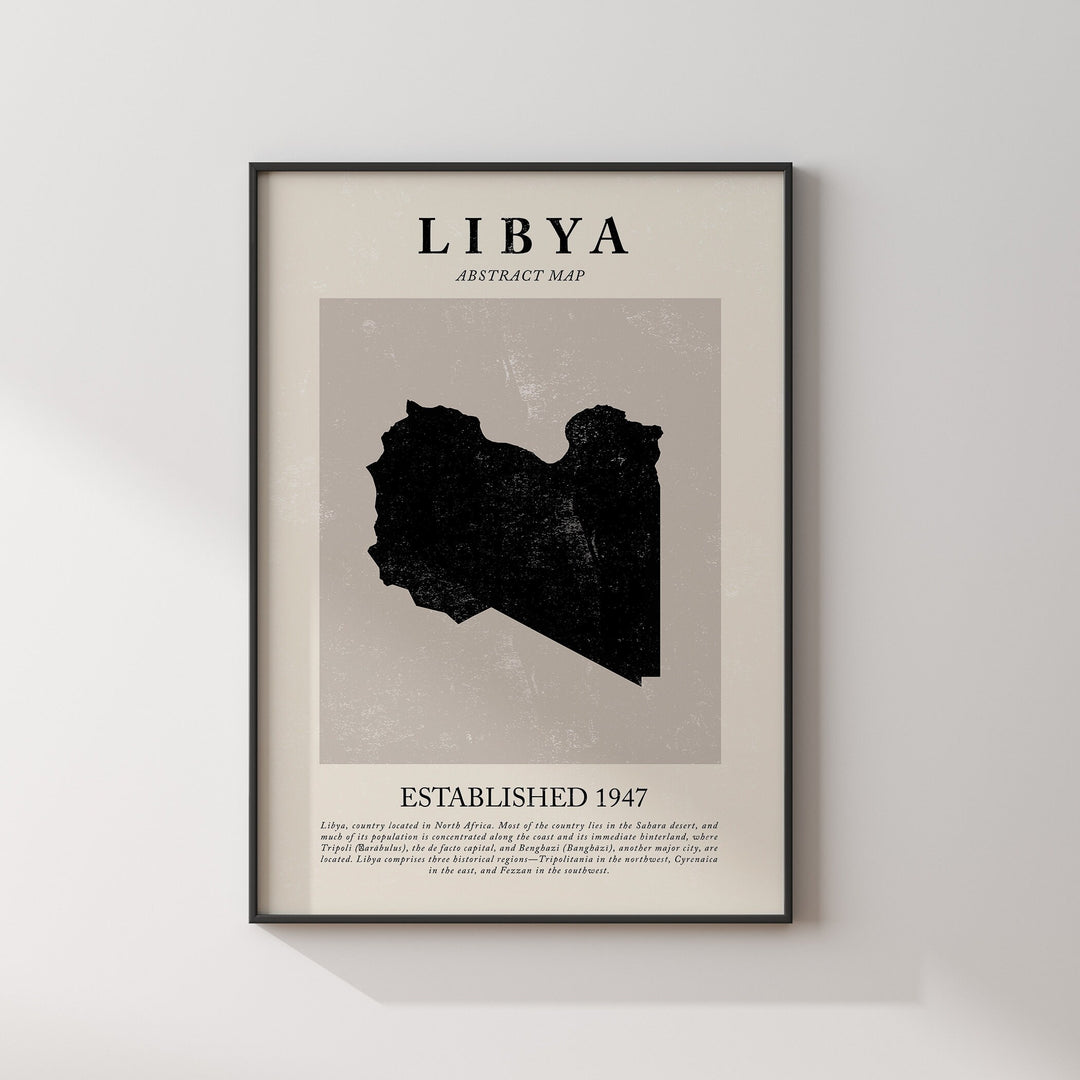 Libya Map Vintage Abstract Wall Art Print Picasso + Matisse Inspired Travel Poster