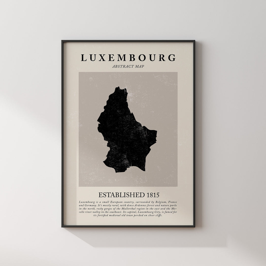 Luxembourg Map Vintage Abstract Wall Art Print Picasso + Matisse Inspired Travel Poster