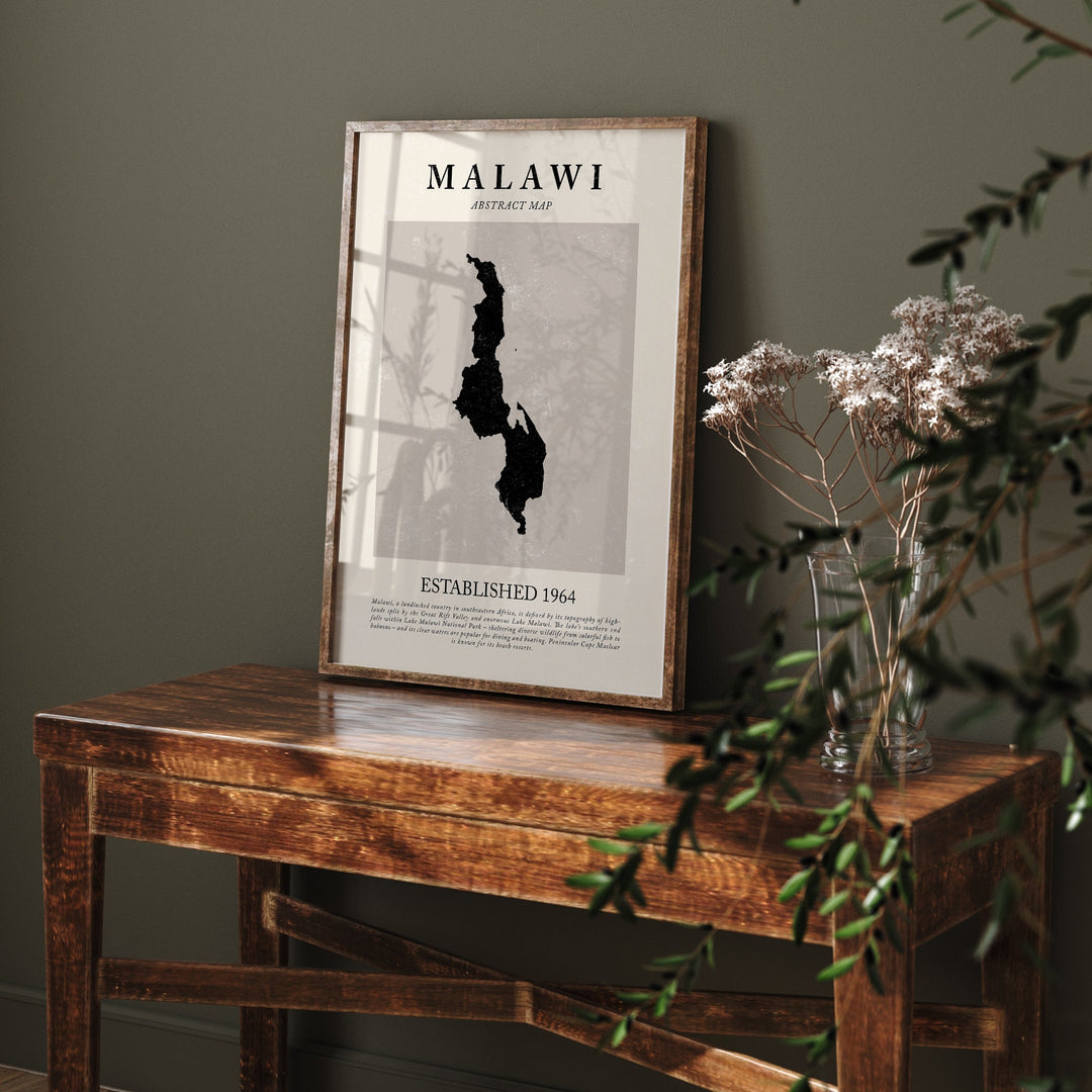 Malawi Map Vintage Abstract Wall Art Print Picasso + Matisse Inspired Travel Poster