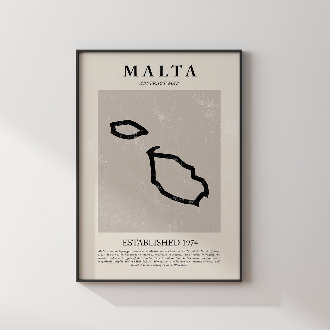 Malta Map Vintage Abstract Wall Art Print Picasso + Matisse Inspired Travel Poster
