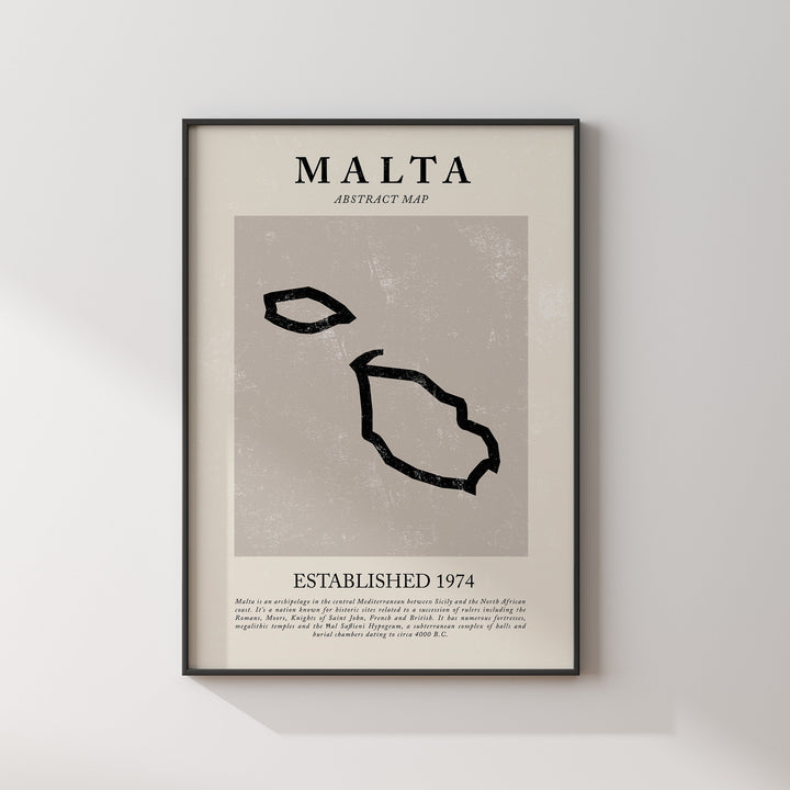 Malta Map Vintage Abstract Wall Art Print Picasso + Matisse Inspired Travel Poster
