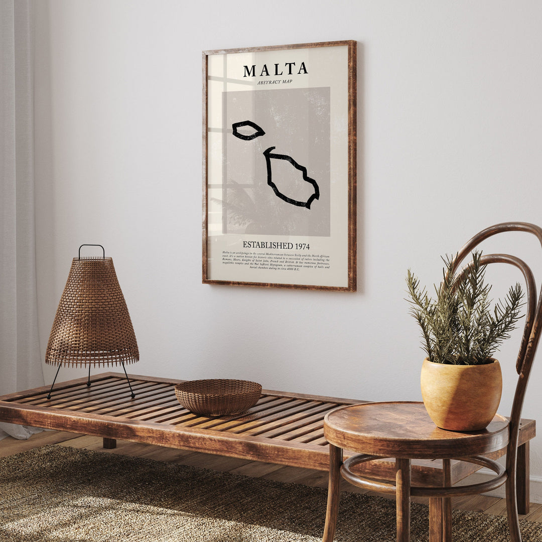 Malta Map Vintage Abstract Wall Art Print Picasso + Matisse Inspired Travel Poster