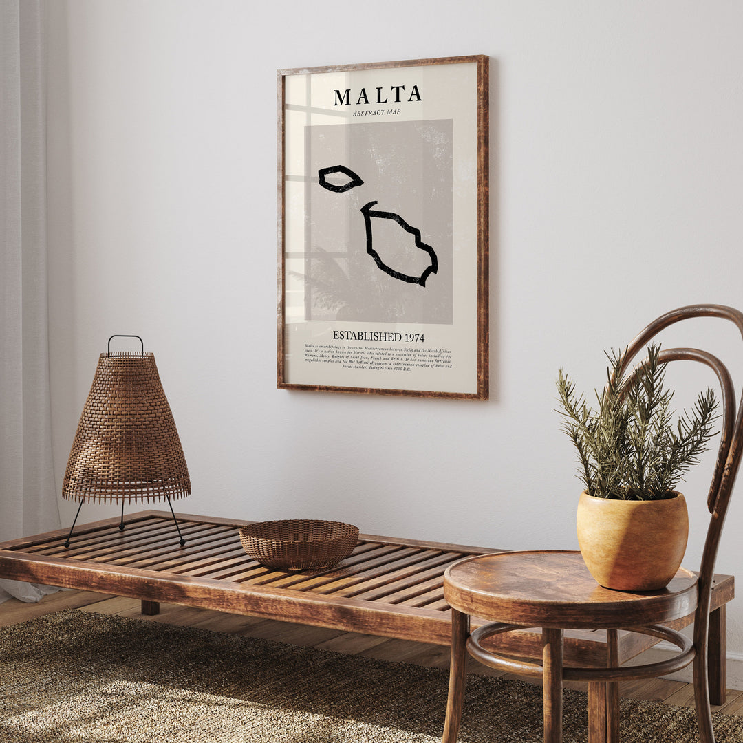 Malta Map Vintage Abstract Wall Art Print Picasso + Matisse Inspired Travel Poster