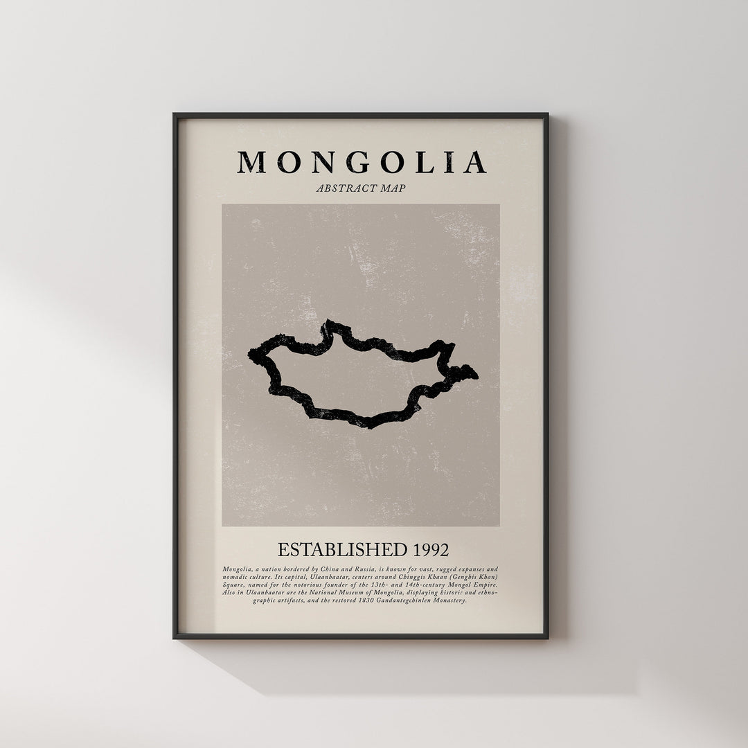 Mongolia Map Vintage Abstract Wall Art Print Picasso + Matisse Inspired Travel Poster