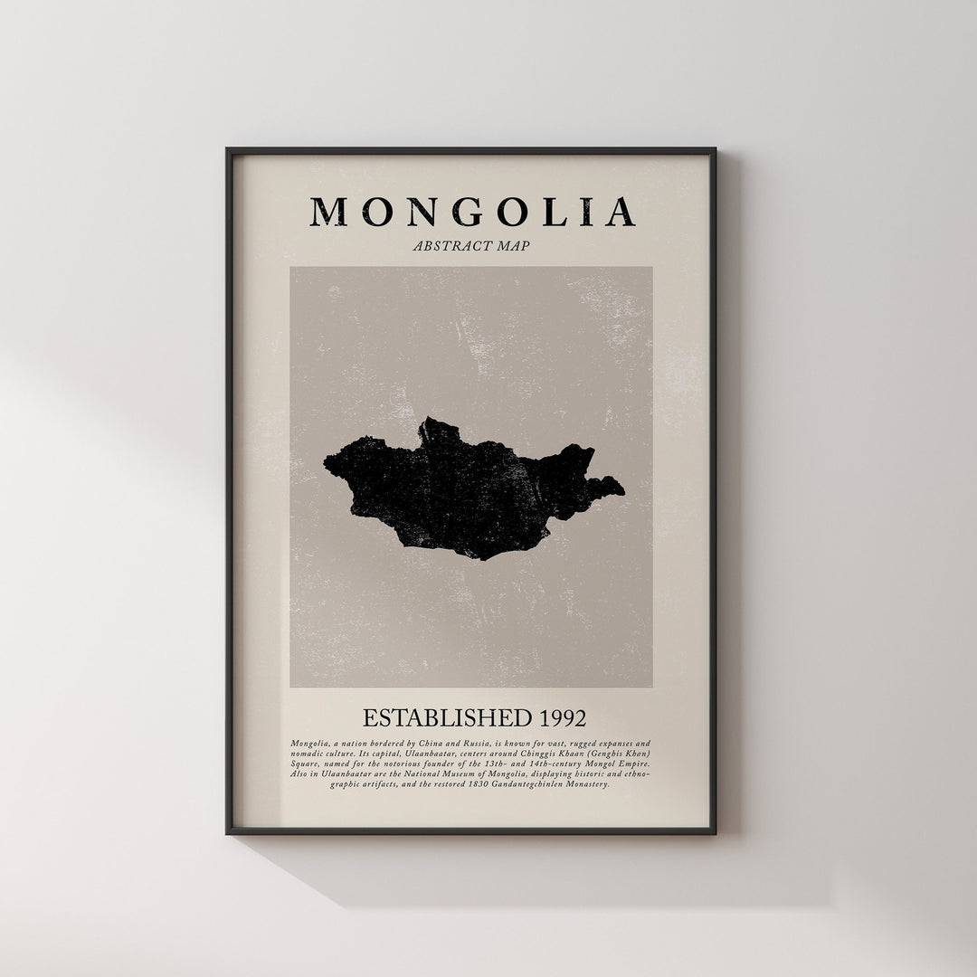 Mongolia Map Vintage Abstract Wall Art Print Picasso + Matisse Inspired Travel Poster