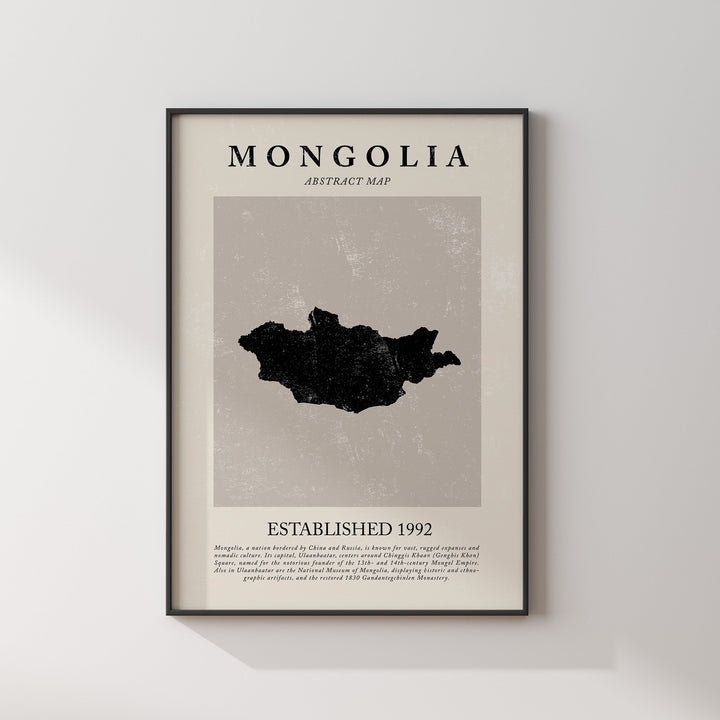 Mongolia Map Vintage Abstract Wall Art Print Picasso + Matisse Inspired Travel Poster
