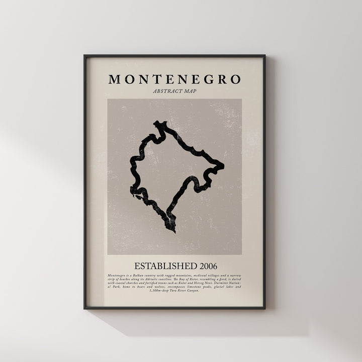 Montenegro Map Vintage Abstract Wall Art Print Picasso + Matisse Inspired Travel Poster