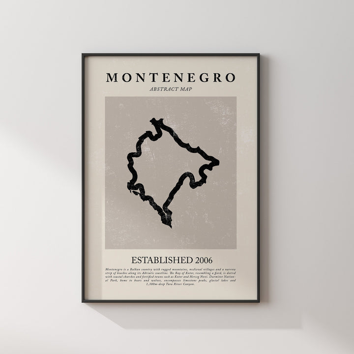 Montenegro Map Vintage Abstract Wall Art Print Picasso + Matisse Inspired Travel Poster