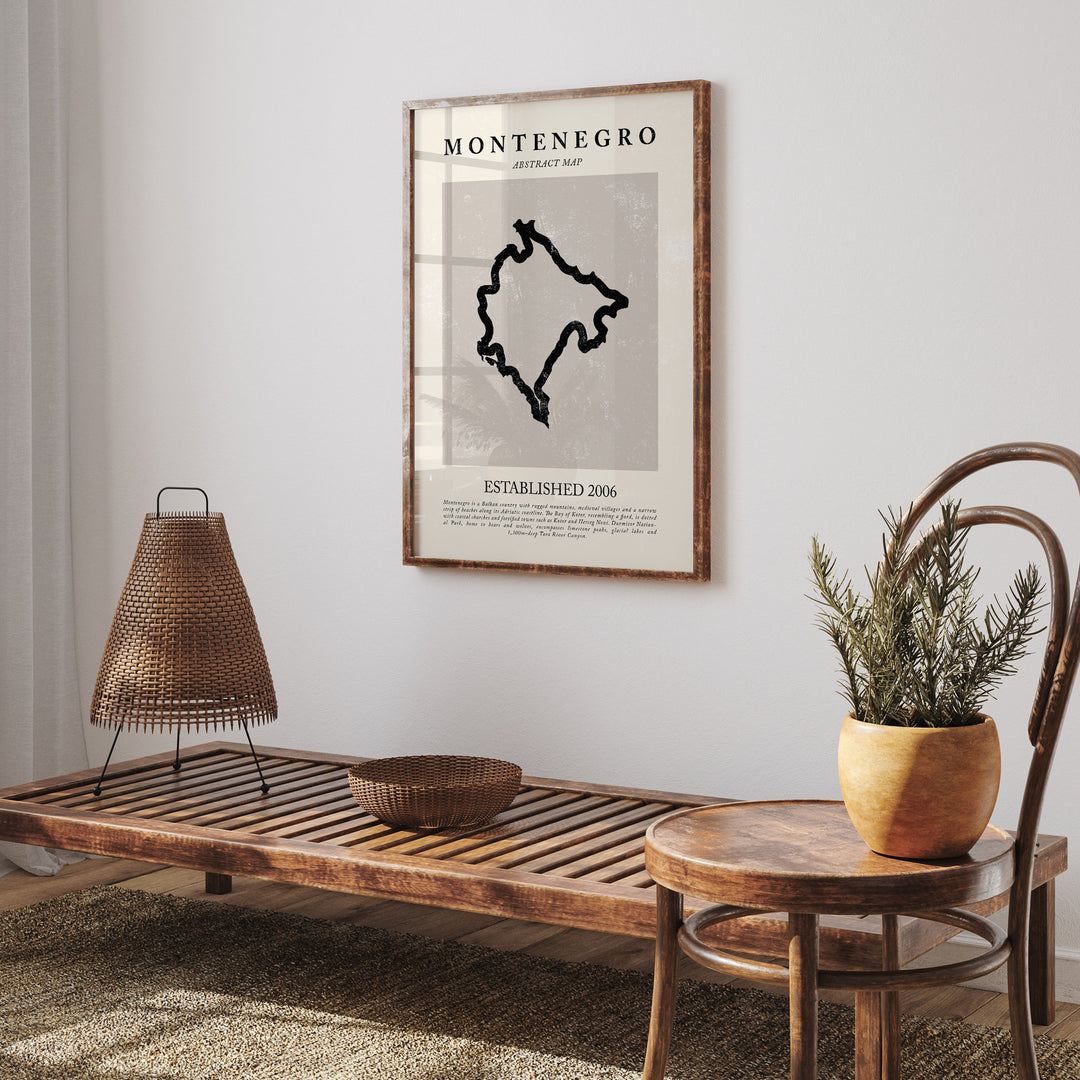 Montenegro Map Vintage Abstract Wall Art Print Picasso + Matisse Inspired Travel Poster