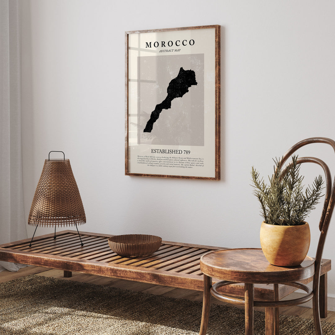 Morocco Map Vintage Abstract Wall Art Print Picasso + Matisse Inspired Travel Poster