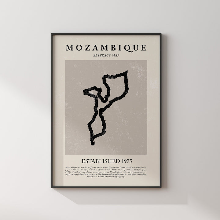 Mozambique Map Vintage Abstract Wall Art Print Picasso + Matisse Inspired Travel Poster
